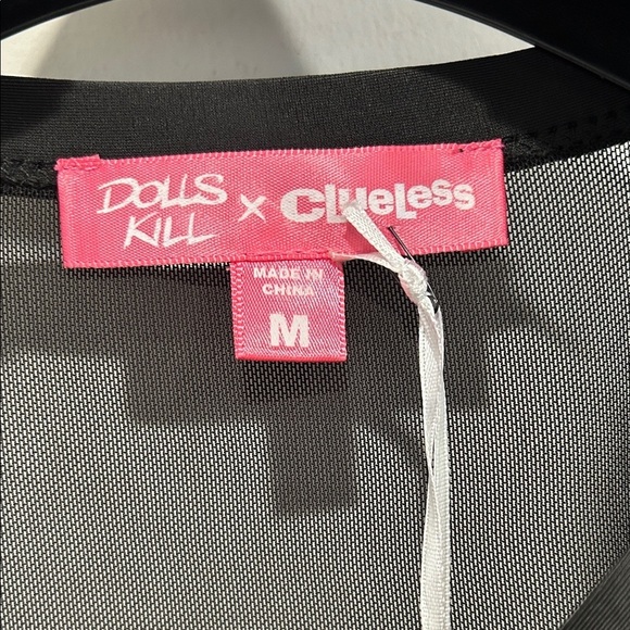 Dolls Kill clueless Cher Black and Red Graphic Long Sleeve mesh Y2K Top medium - Picture 2 of 8